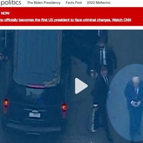 Cnn photo makes trump appear to be handcuffed at arraignment, he wasn't - photo licensed by shore news network.