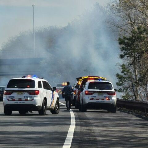 Brush fire on parkway slows friday evening rush - photo licensed by shore news network.