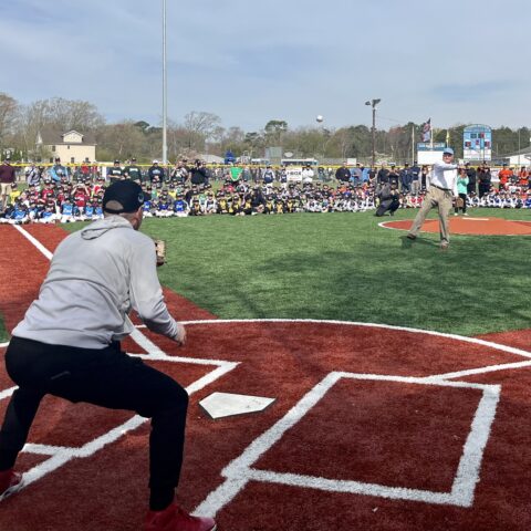 Todd frazier catches first pitch from mayor hill to kick off 2023 trell season - photo licensed by shore news network.