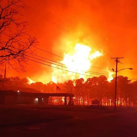 Firefighters battle massive 4,000 acre forest fire in manchester township - photo licensed by shore news network.