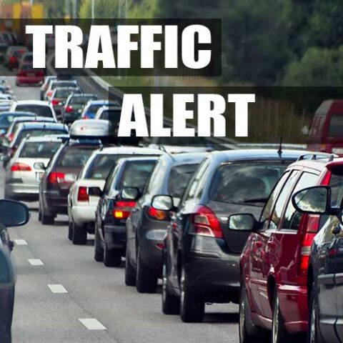 A traffic alert has been issued. Drivers are notified to use caution, expect delays and plan an alternate route.
