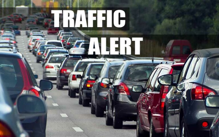 A traffic alert has been issued. Drivers are notified to use caution, expect delays and plan an alternate route.