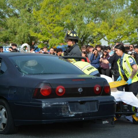 Bayonne police department hosts mock accident at high school to promote safe driving - photo licensed by shore news network.