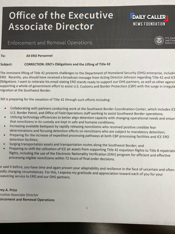 EXCLUSIVE: ICE Memo Calls For ‘Rapidly Releasing’ Illegal Immigrants Ahead Of Trump-Era Border Policy’s End