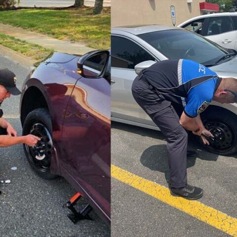 Brick police officers help motorists with flat tires, commended by department - photo licensed by shore news network.