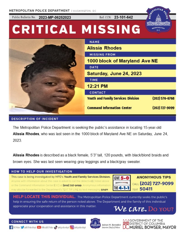 15-Year-Old Girl Reported Missing in D.C. 15-Year-Old Girl Reported Missing in D.C.