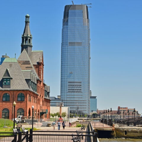 Old and new building nearby liberty state park jersey city
