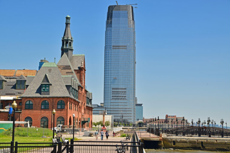 Old and new building nearby liberty state park jersey city