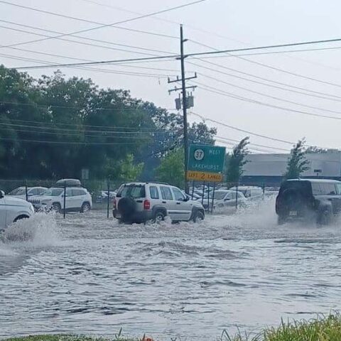 Downtown toms river, route 37 flooded after passing storm - photo licensed by shore news network.