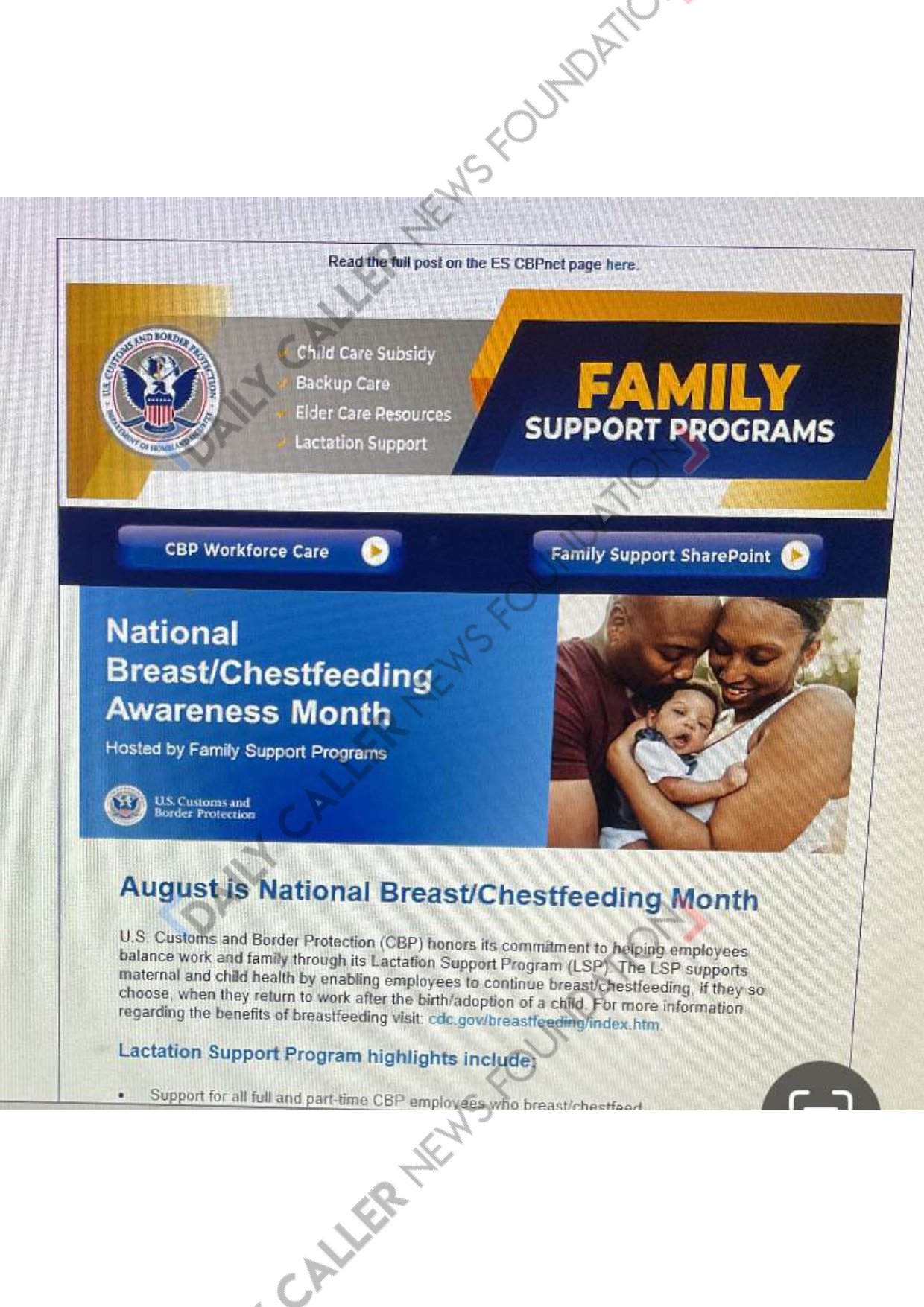 Current, Former CBP Officials Rip Biden Admin For Focusing On ‘Chestfeeding Awareness’ During Border Crisis Internal CBP memo obtained by the Daily Caller News Foundation's Jennie Taer