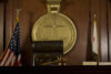 Judge Seat And Gavel In Court Room