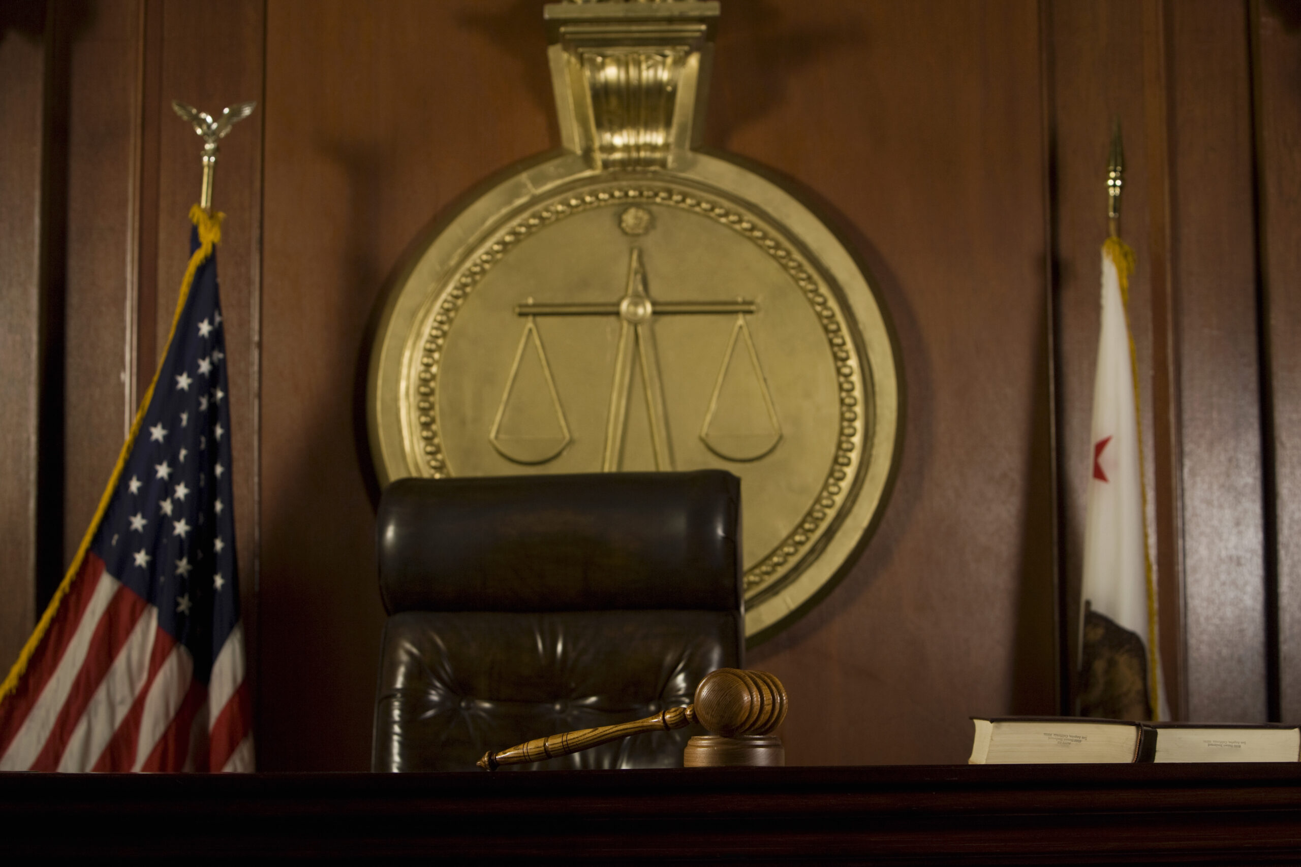 Judge Seat And Gavel In Court Room