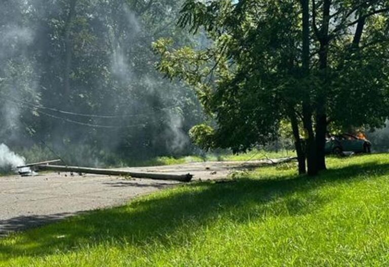 Fiery car crash shuts down road; causes power outage - photo licensed by shore news network.