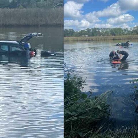 Cops rescue woman from submerged car in forge river - photo licensed by shore news network.