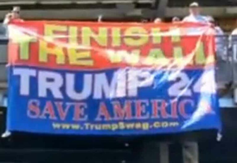 Watch: yankees fans unfurl massive trump flag during 7th inning stretch - photo licensed by shore news network.