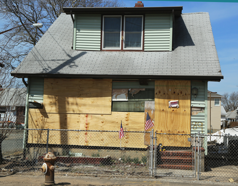 Destroyed house five month after Hurricane Sandy in Staten Island, NY