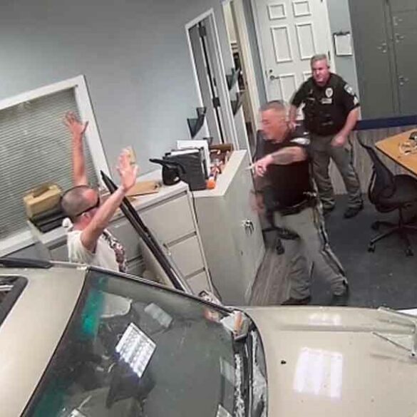 Driver blasting welcome to the jungle intentionally crashes into new jersey police station - photo licensed by shore news network.