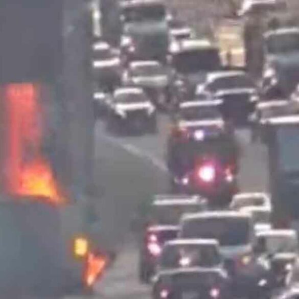 Tractor trailer fire blocks i-495 northbound lane in fairfax - photo licensed by shore news network.