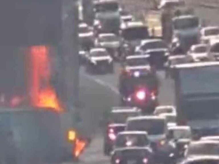 Tractor trailer fire blocks i-495 northbound lane in fairfax - photo licensed by shore news network.