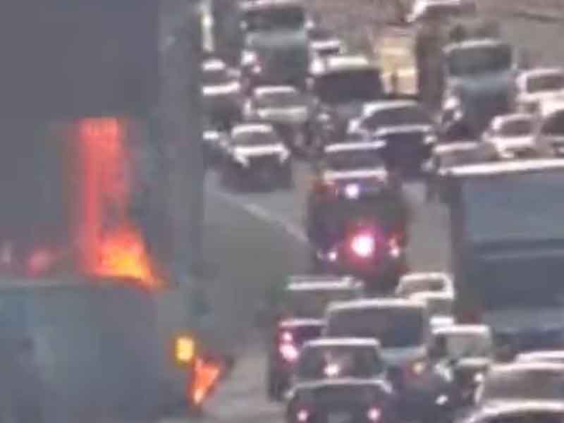 Tractor Trailer Fire Blocks I-495 Northbound Lane in Fairfax
