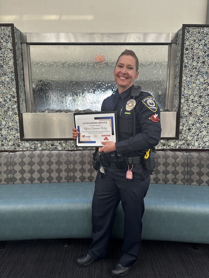 Officer Velez Wins MADD Award for Fourth Consecutive Year for DUI Enforcement in Chesapeake