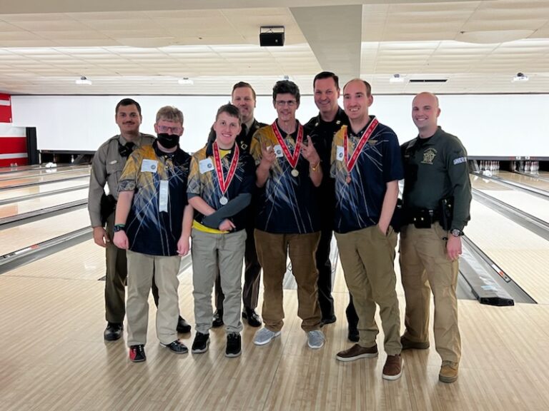 Maryland state troopers celebrate athletes at special olympics bowling tournament - photo licensed by shore news network.