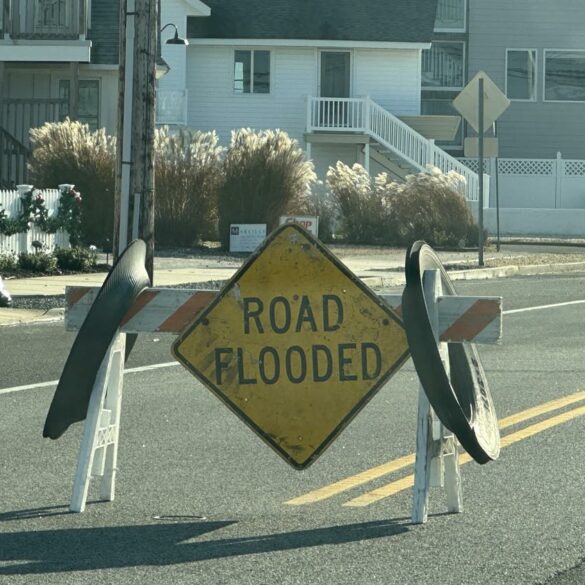 Coastal flooding closes roads along the bayfront in ocean county - photo licensed by shore news network.