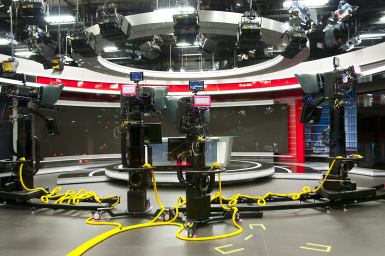 Cameras in a newsroom