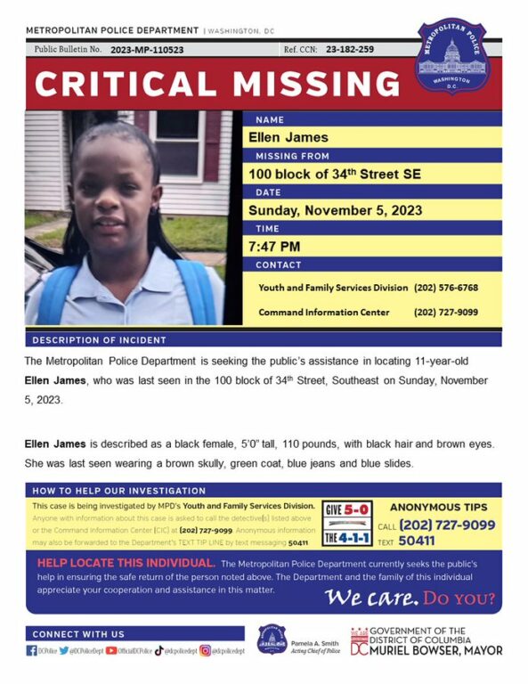Search Underway for 11-Year-Old Girl Missing in D.C.