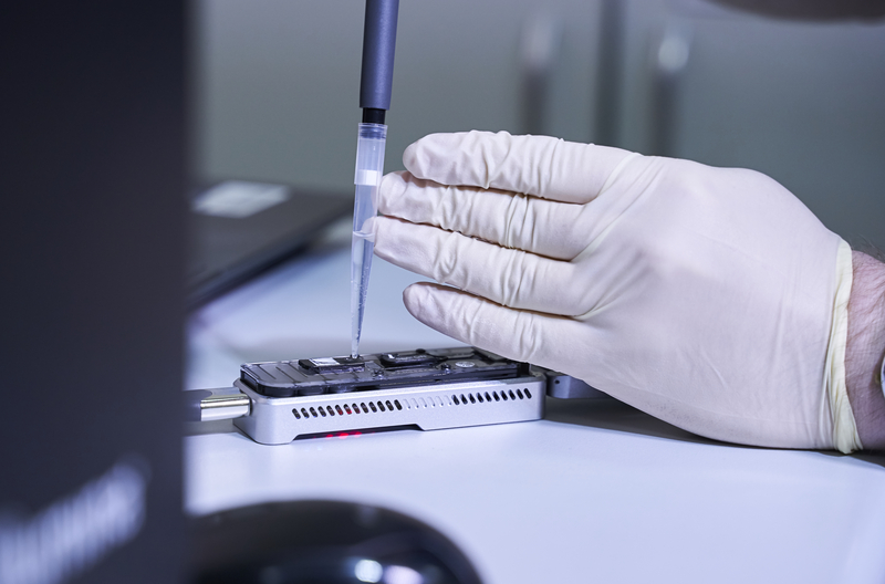 Testing a laboratory sample.