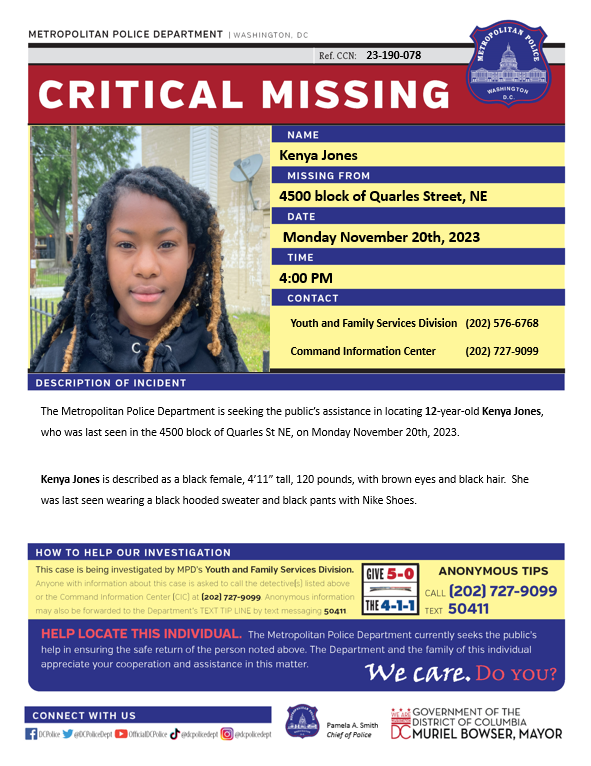 12-Year-Old Girl Still Critically Missing In D.C. 12-Year-Old Girl Still Critically Missing In D.C.