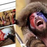 QAnon Shaman Jacob Chansley running for Congress. Photos by Department of Justice, Jacob Chansley, Twitter