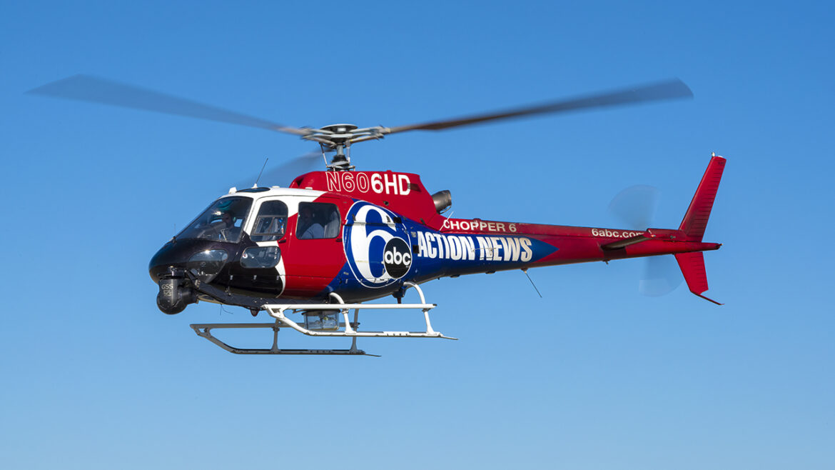 Photo of News Chopper 6, taken by ABC News. Chopper 6, a 2013 American Eurocopter AS-350A-STAR