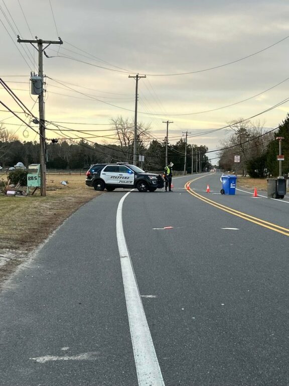 Down Utility Pole Forces Closure of Route 539 in Stafford Township