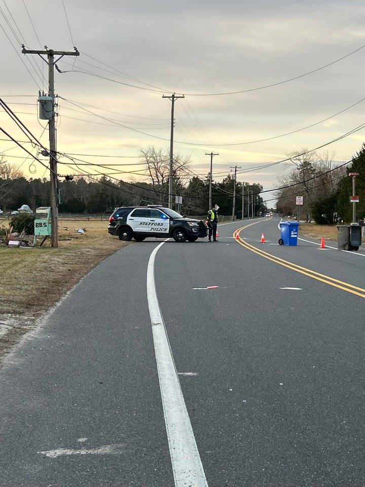 Down Utility Pole Forces Closure of Route 539 in Stafford Township