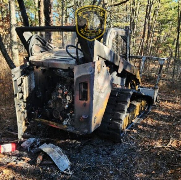 Toms river firefighters battle heavy machinery fire at construction site - photo licensed by shore news network.