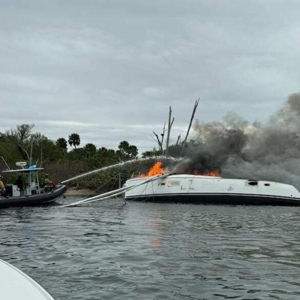 Martin county first responders extinguish raging boat fire - photo licensed by shore news network.