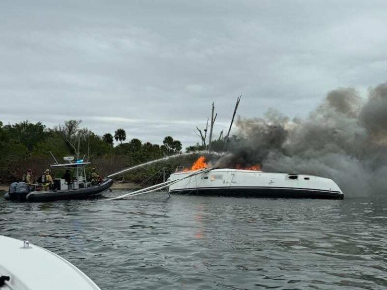 Martin county first responders extinguish raging boat fire - photo licensed by shore news network.