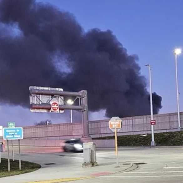 Massive fire at elizabeth industrial park continues burning - photo licensed by shore news network.