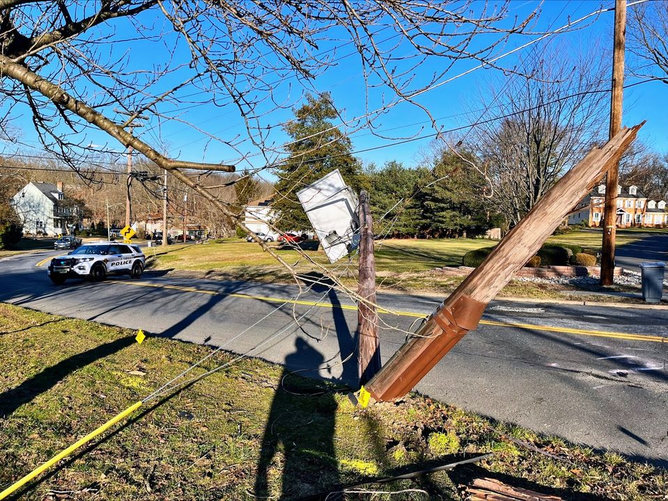 Downed Utility Pole After Hit and Run Crash in Gloucester