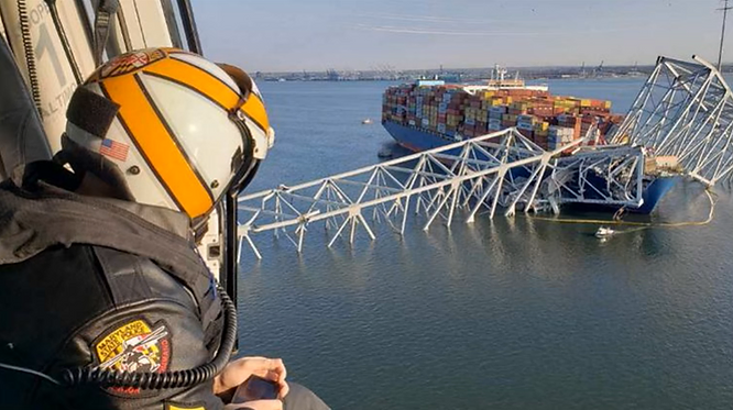 Crane Barge Arrives at Site of Collapsed Maryland Bridge