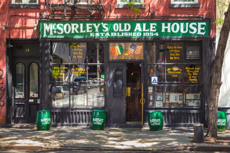 Historic McSorleys Old Ale House is the oldest Irish pub in New York City. This landmark tavern was established in Manhattans East Village in 1854.