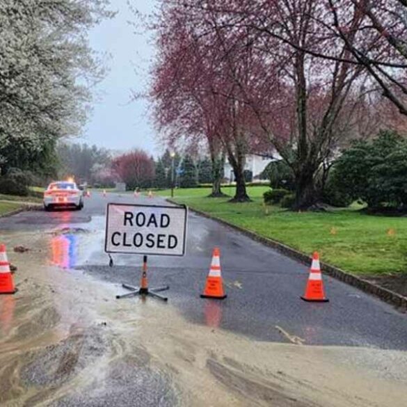 Water main break leads to road closure in holmdel - photo licensed by shore news network.