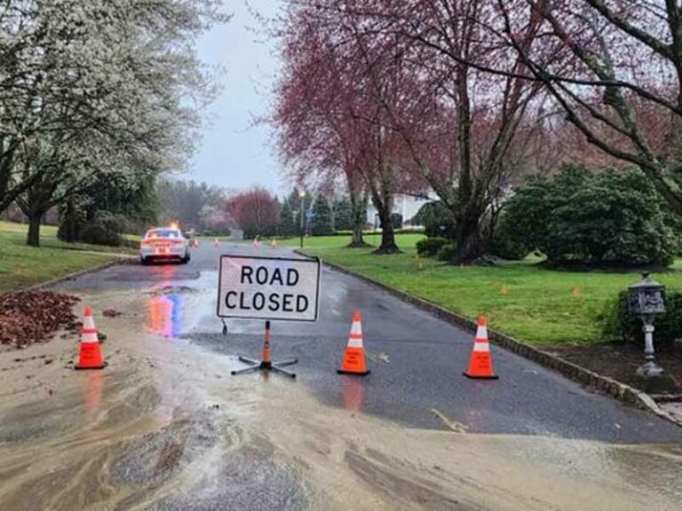 Water main break leads to road closure in holmdel - photo licensed by shore news network.