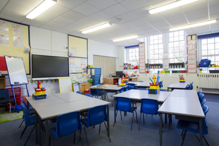 Image of an empty primary school classroom.