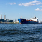 Bayonne, NJ / United States - July 9, 2017: Landscape image of the CPO Norway, a tanker, tied up to a fuel facility in Bayonne,