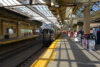 NJ Transit locomotive at Newark Station, New Jersey. NJ Transit locomotive Bombardier MultiLevel Coach at Newark Penn Station, New Jersey, USA.