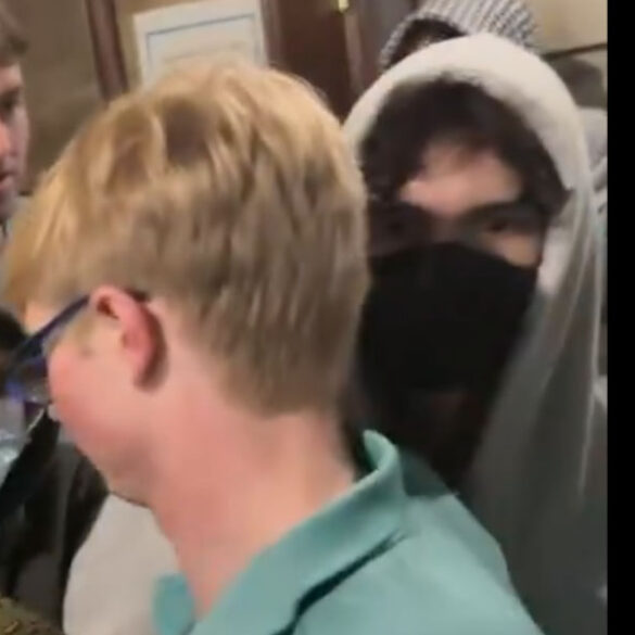 Radical pro-hamas protesters forcibly try to remove jewish students at columbia - photo licensed by shore news network.