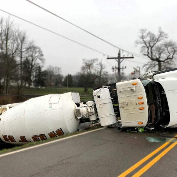 Cement truck crash halts traffic in jackson township - photo licensed by shore news network.