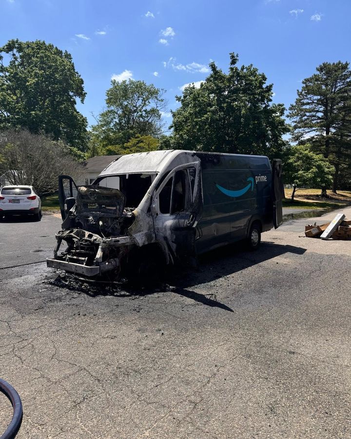 Fire Engulfs Amazon Delivery Van in Manchester